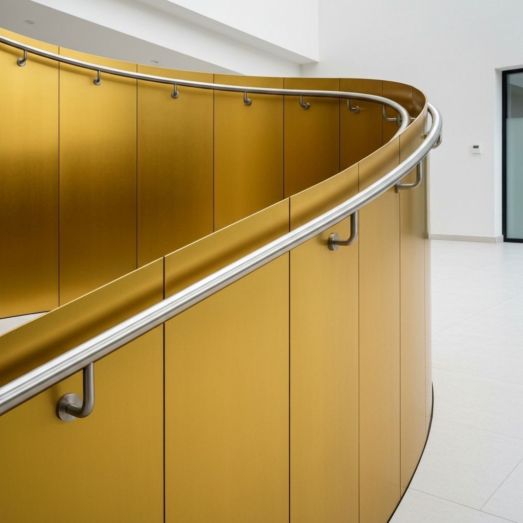 Stainless steel handrail and cladding with gold electroplating - metal fitout excellence